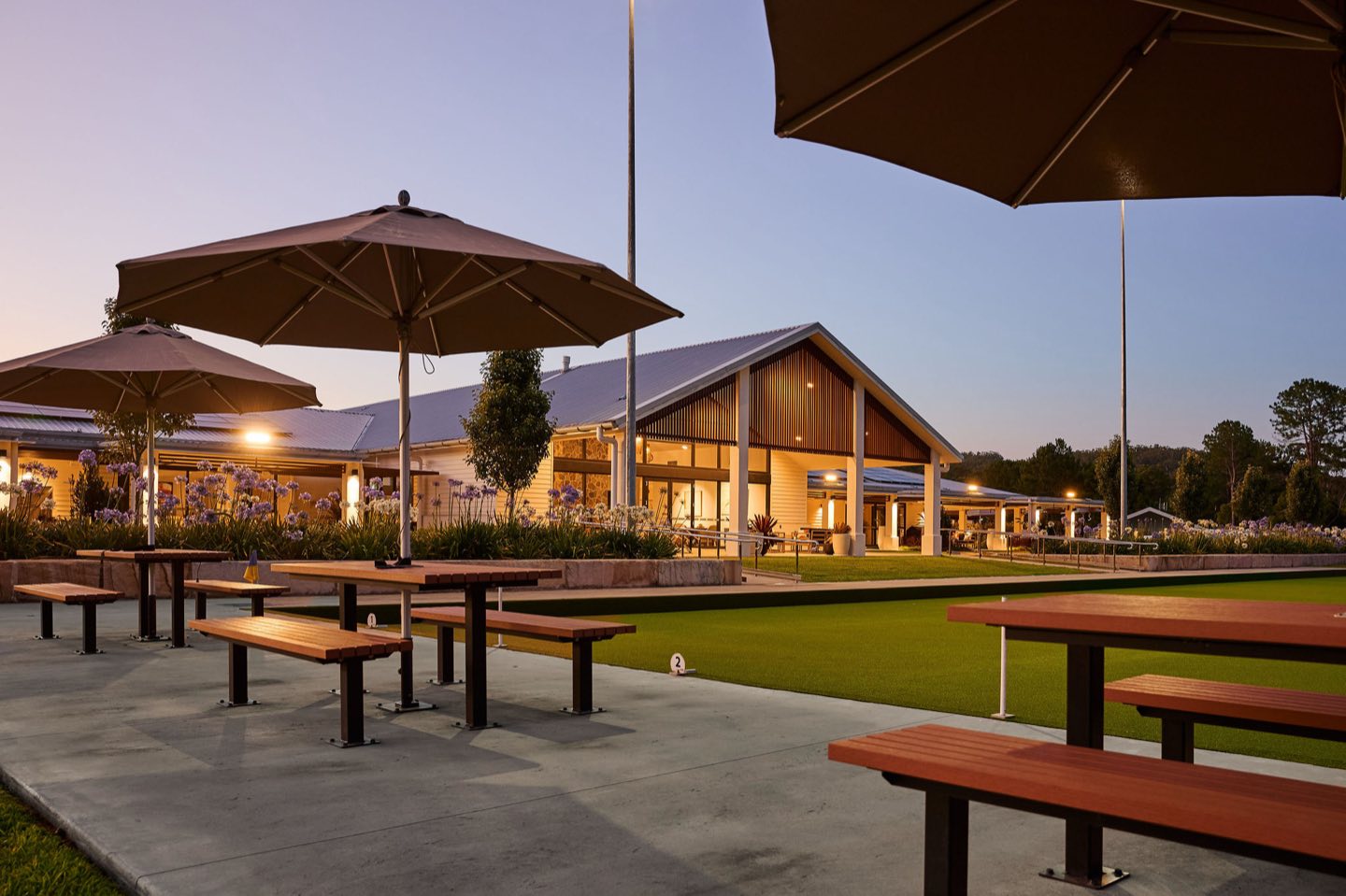 The bowling green and clubhouse at Monterey